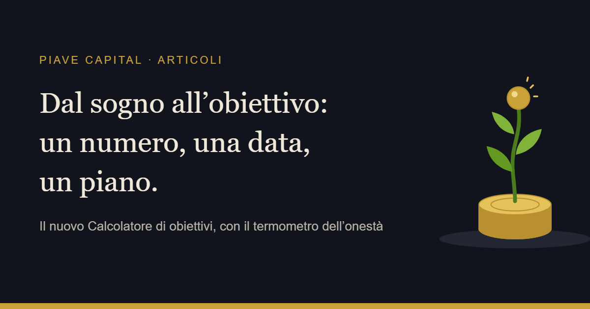 Dal sogno all'obiettivo: un numero, una data, un piano. Calcolatore di obiettivi Piave Capital
